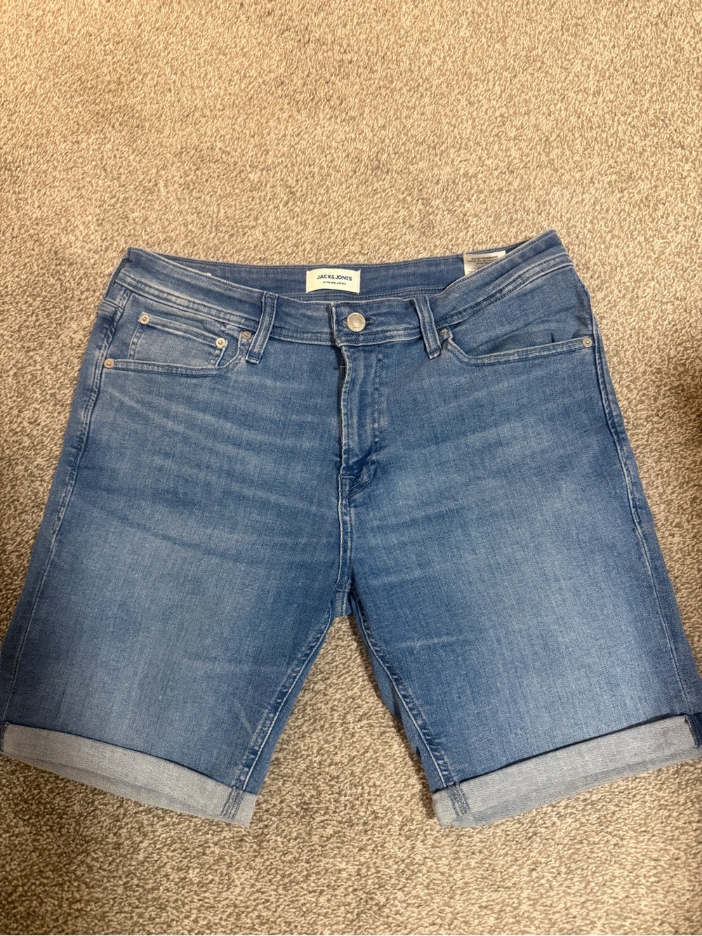 Jack & Jones Mid Wash Denim Shorts with Cuffed Hem